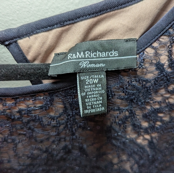 R&M Richards Navy Lace Sheath Dress Sleeveless Cocktail Sequins Size 20 - Picture 3 of 5